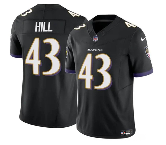Men's Baltimore Ravens #43 Justice Hill Black 2023 F.U.S.E. Vapor Limited Football Stitched Jersey